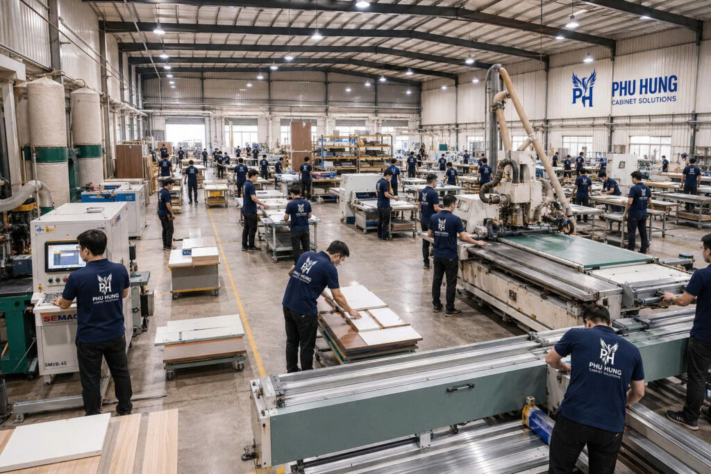 Xưởng sản xuất nội thất gỗ công nghiệp và tự nhiên Phú Hưng