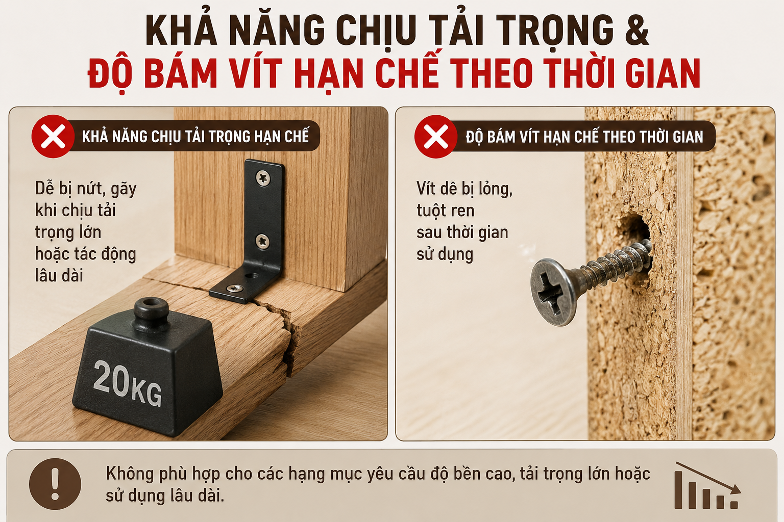 Khả Năng Chịu Tải Trọng & Độ Bám Vít Hạn Chế Theo Thời Gian