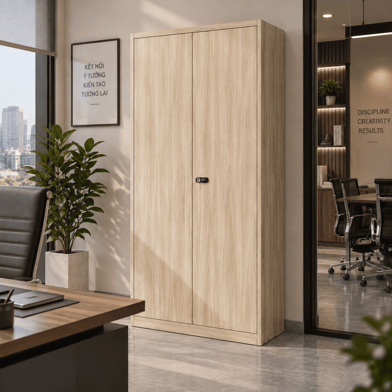 Tủ Sắt Vân Gỗ 2 Cánh Dài Cao Cấp PH-2CS – Phú Hưng Cabinet