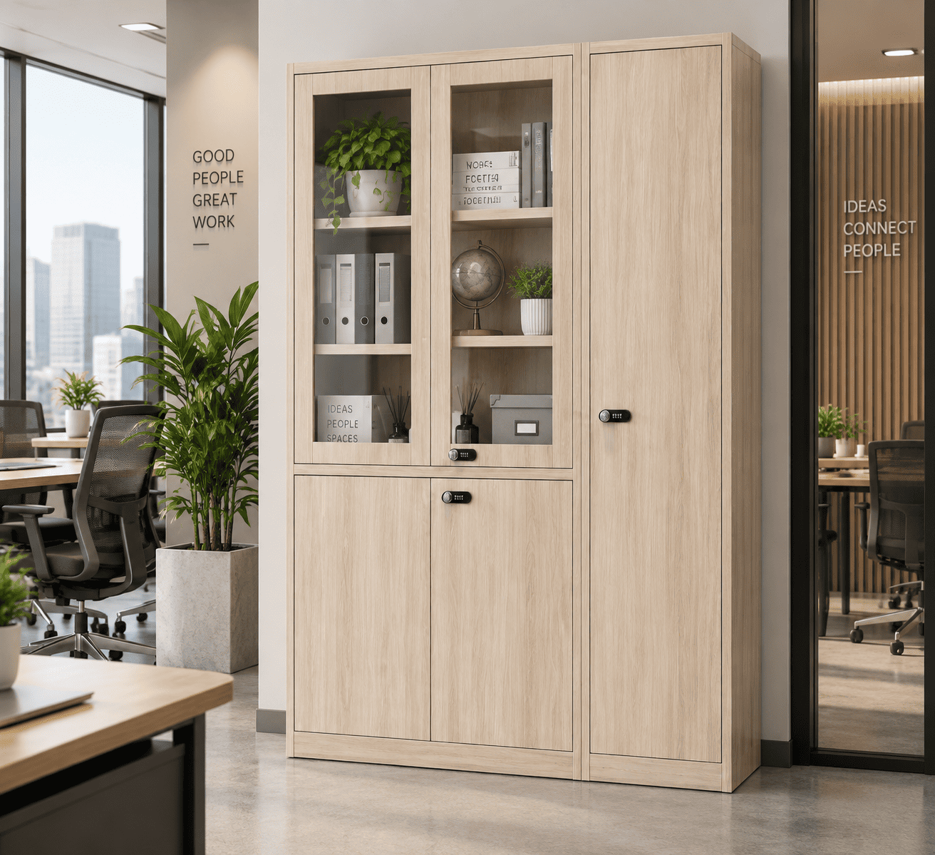 Tủ Sắt Vân Gỗ 6 Cánh 2 Cánh Kính Cao Cấp PH-6CK – Phú Hưng Cabinet