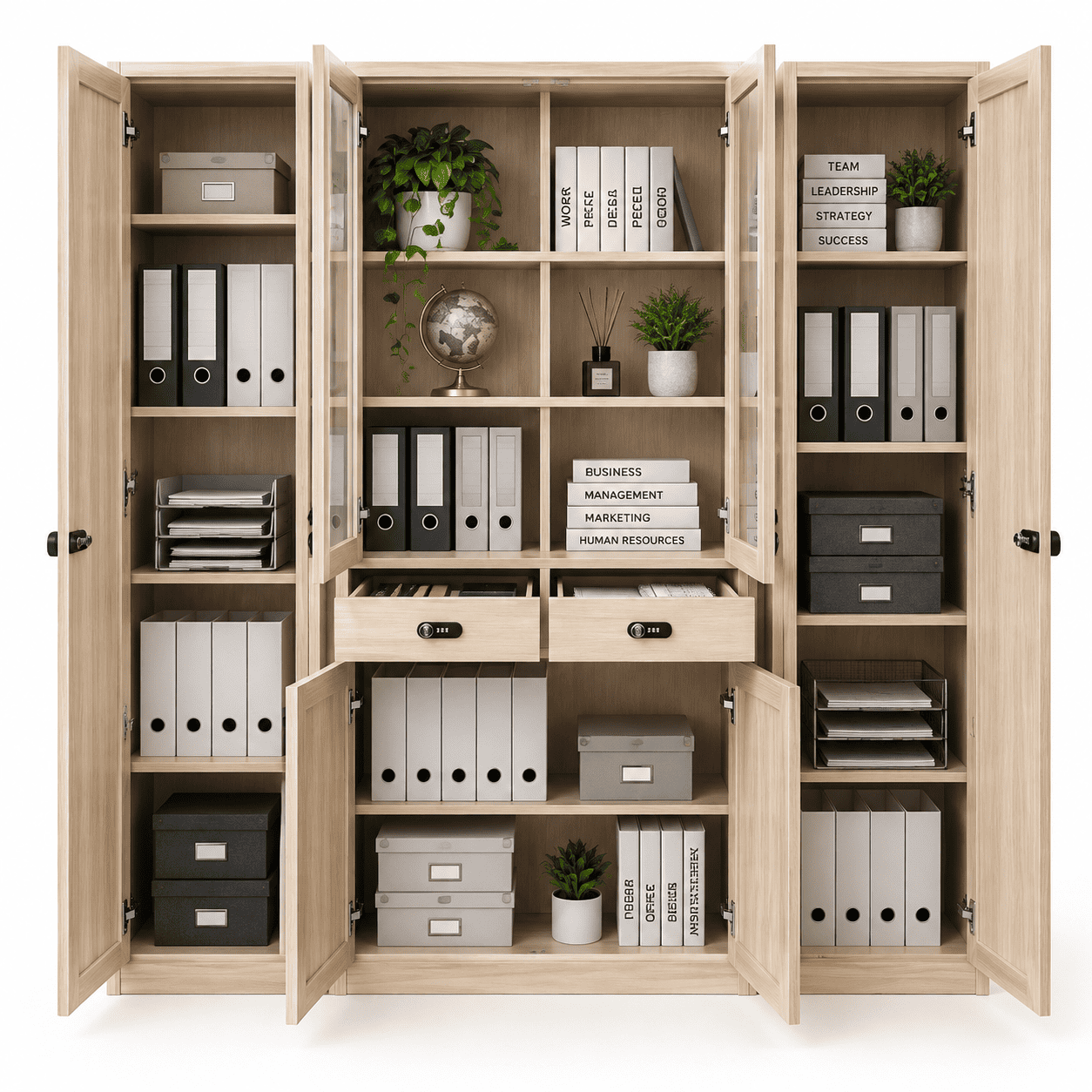 Tủ Sắt Vân Gỗ To 6 Cánh 2 Cánh Kính Cao Cấp PH-6CKL – Phú Hưng Cabinet