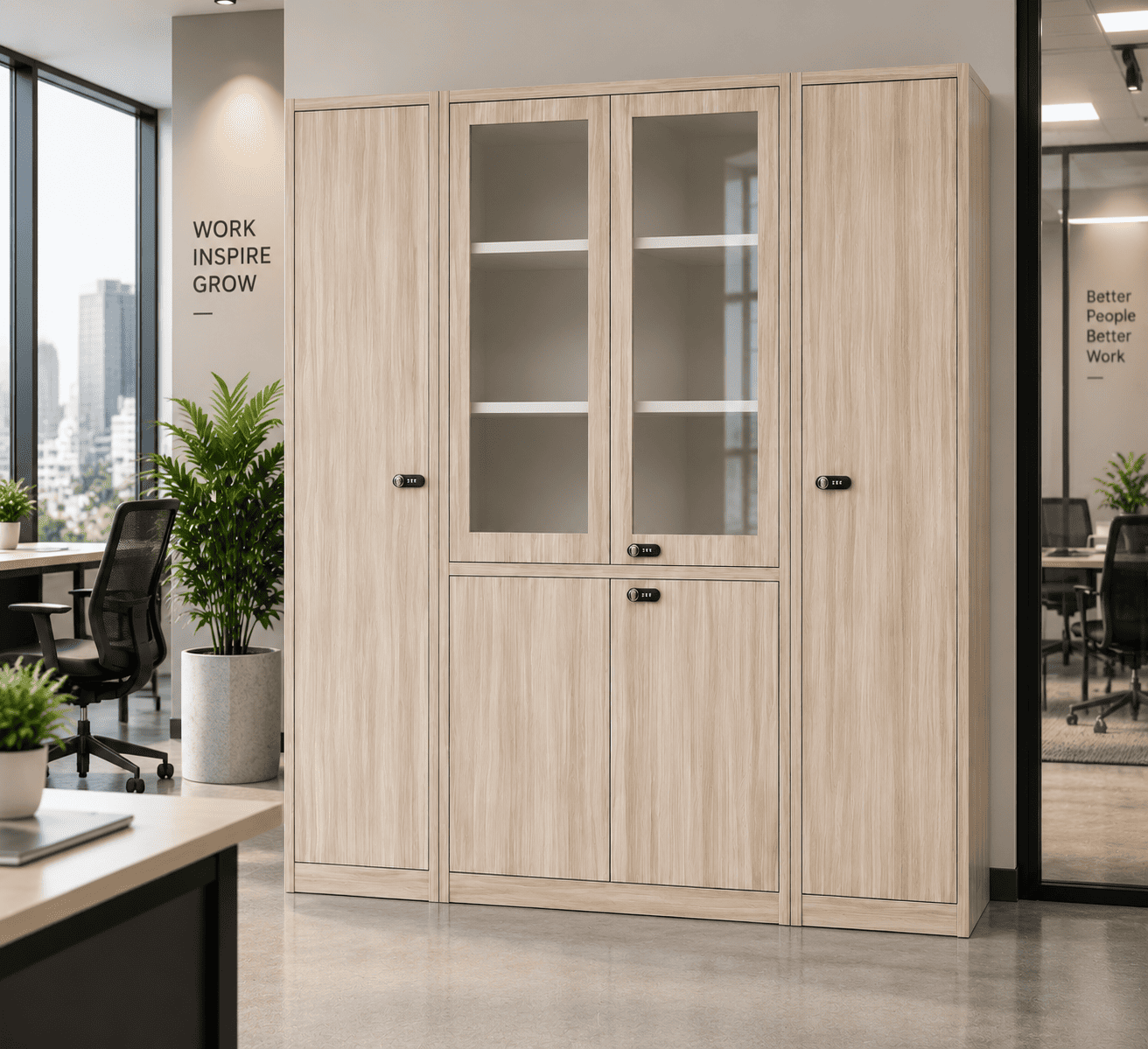 Tủ Sắt Vân Gỗ To 6 Cánh 2 Cánh Kính Cao Cấp PH-6CKL – Phú Hưng Cabinet