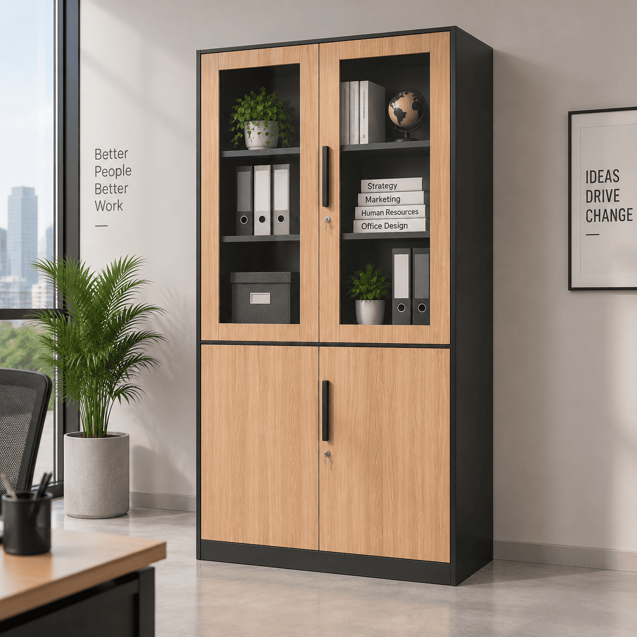 Tủ Sắt Vân Gỗ 4 Cánh Cao Cấp PH-4CKS – Phú Hưng Cabinet