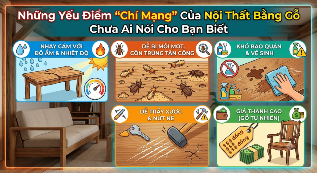 Nhược điểm gỗ công nghiệp bị trương nở ẩm mốc