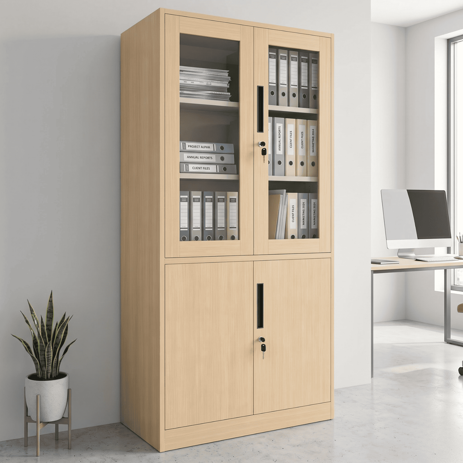 Tủ Sắt Vân Gỗ 4 Cánh 2 Cánh Kính Cao Cấp PH-4CK – Phú Hưng Cabinet - Ảnh 6