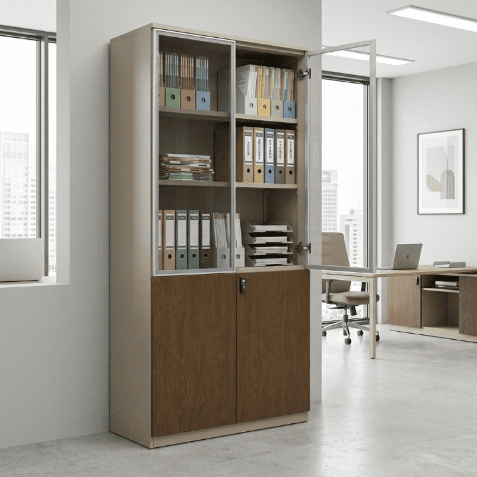 Tủ Sắt Vân Gỗ 2 Cánh Kính 2 Khoang Cao Cấp PH-2CKS – Phú Hưng Cabinet - Ảnh 7