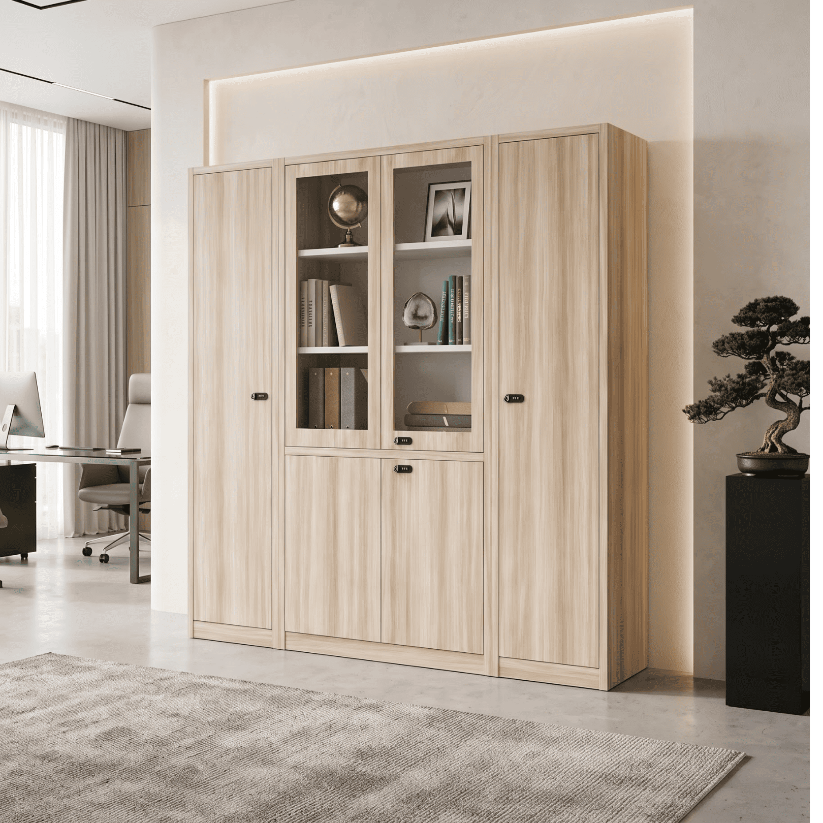 Tủ Sắt Vân Gỗ To 6 Cánh 2 Cánh Kính Cao Cấp PH-6CKL – Phú Hưng Cabinet - Ảnh 5