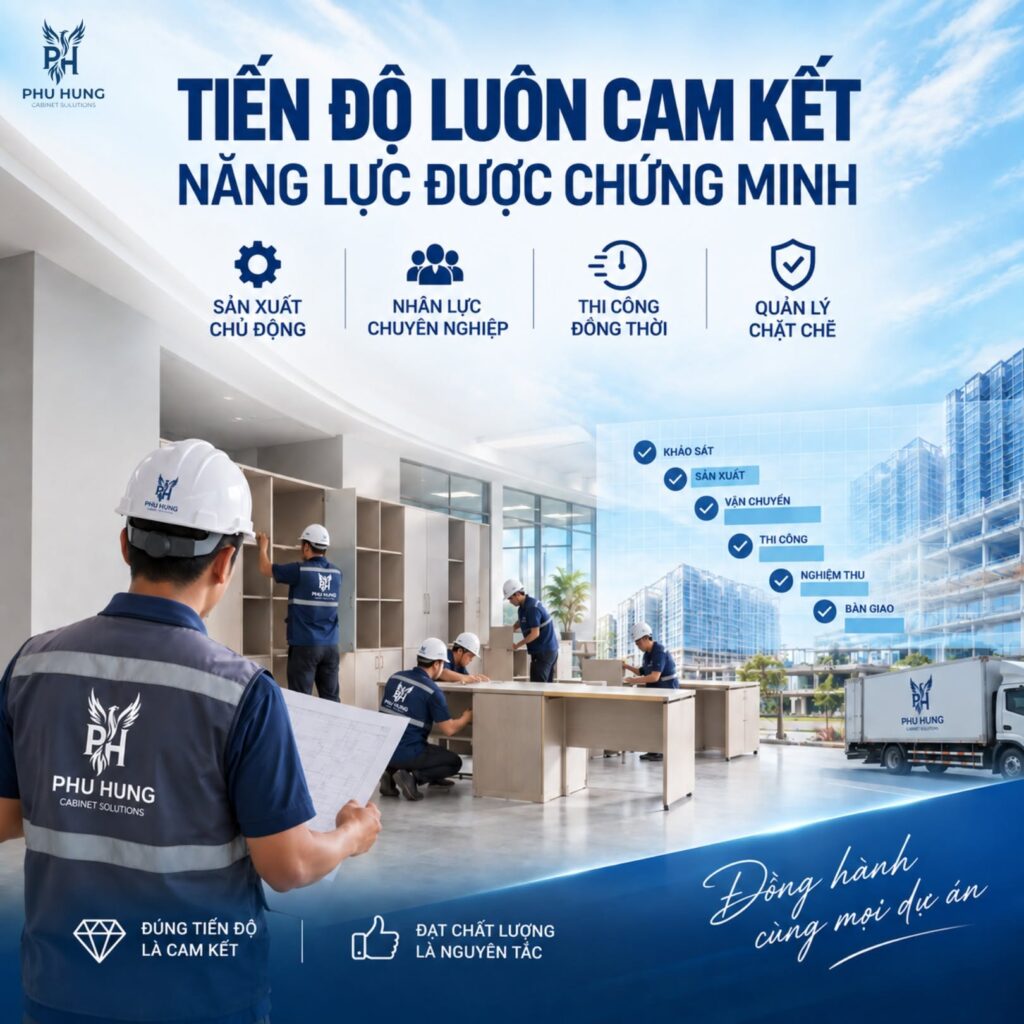 Thi Công Nội Thất Dự Án Đúng Tiến Độ – Năng Lực Được Chứng Minh Từ Phú Hưng